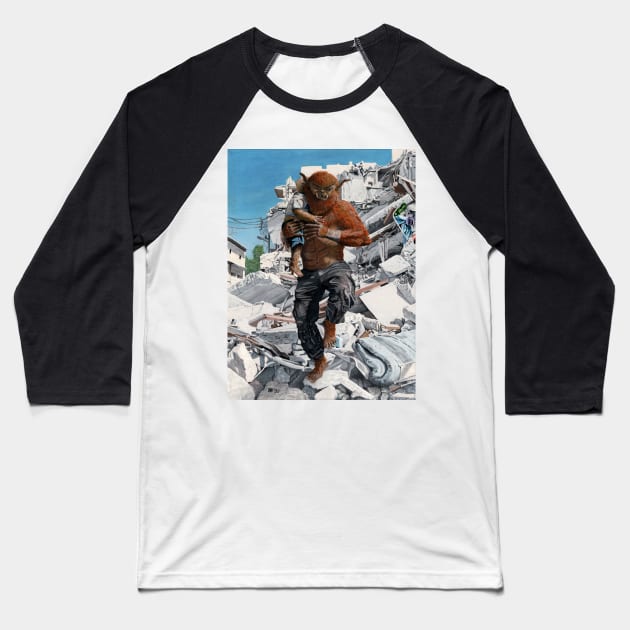 Bugbear Hero Rescuing Child Fantastic Arts Baseball T-Shirt by Helms Art Creations